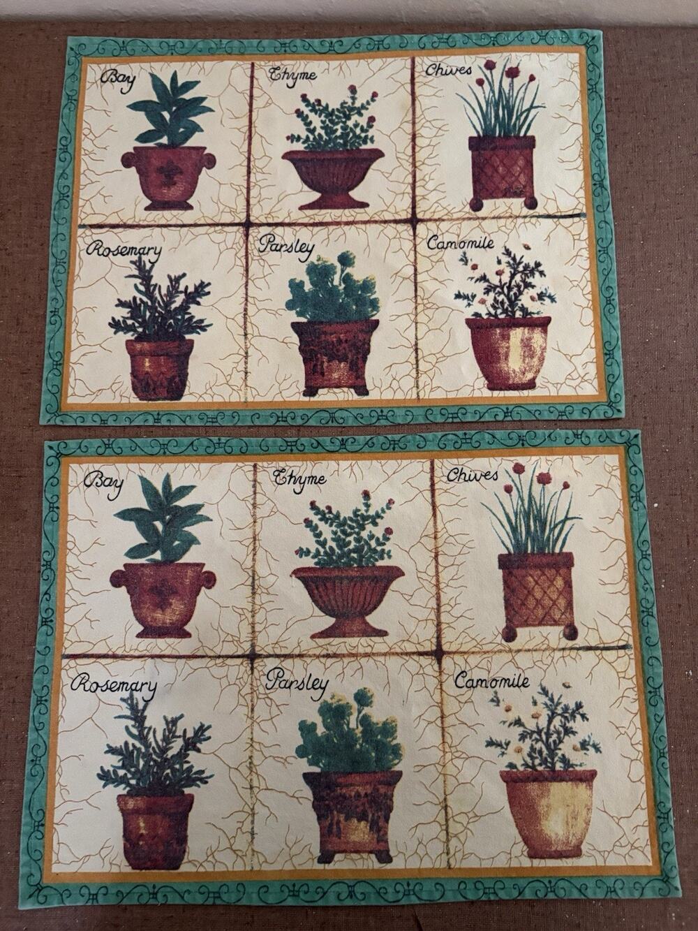 Placemats Vintage Kitchen Herb Decor Spice Tapestry Knit Table Linens Set Of 2
